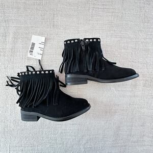 NWT Sam Edelman Taryn Studs Black Leather Fringe Ankle Boots Girl's 11